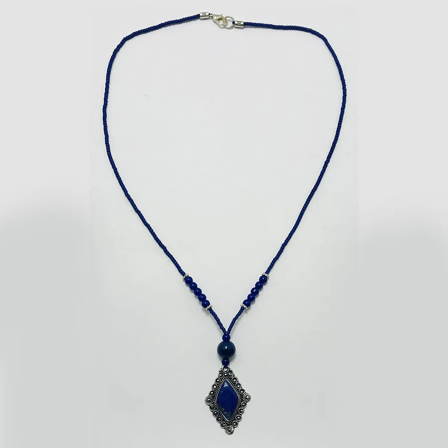 Handcrafted Lapis Lazuli Diamond Pendant Necklace