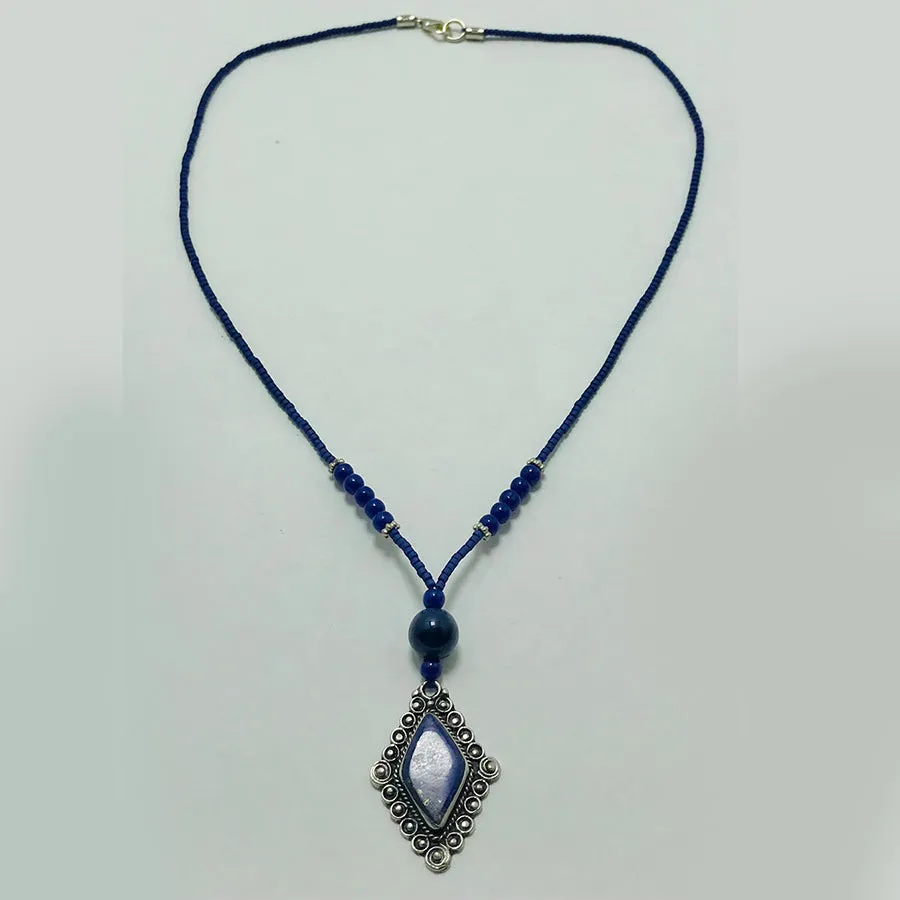 Handcrafted Lapis Lazuli Diamond Pendant Necklace