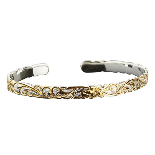 Hawaiian Jewelry Queen Cut Out Two Tone Cuff Bangle