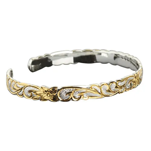 Hawaiian Jewelry Queen Cut Out Two Tone Cuff Bangle