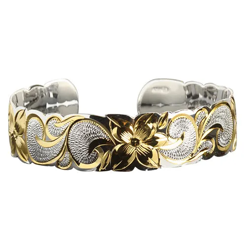 Hawaiian Jewelry Queen Cut Out Two Tone Cuff Bangle