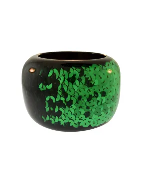 Henri Bendel New York Heavy Emerald Green Sequin Resin Chunky Wide Bracelet