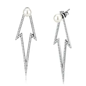 High polished (no plating) Stainless Steel Earrings with Synthetic in White for Women White Stone Color Style DA299