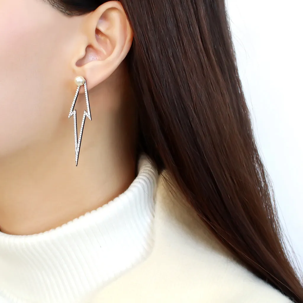 High polished (no plating) Stainless Steel Earrings with Synthetic in White for Women White Stone Color Style DA299