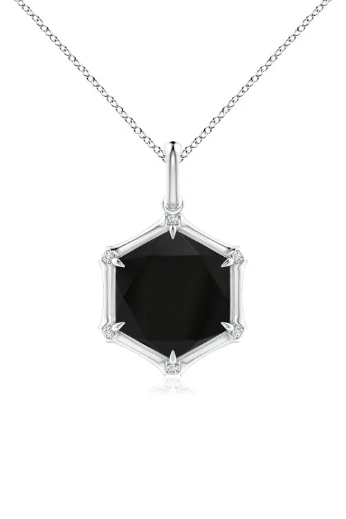 Indochine 14k Hexagon Black Onyx Diamond Necklace