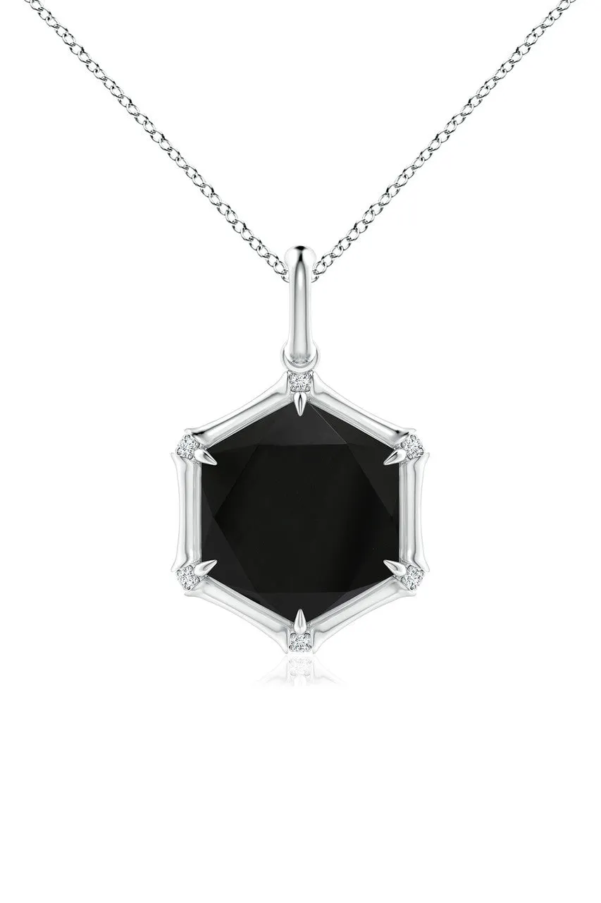Indochine 14k Hexagon Black Onyx Diamond Necklace