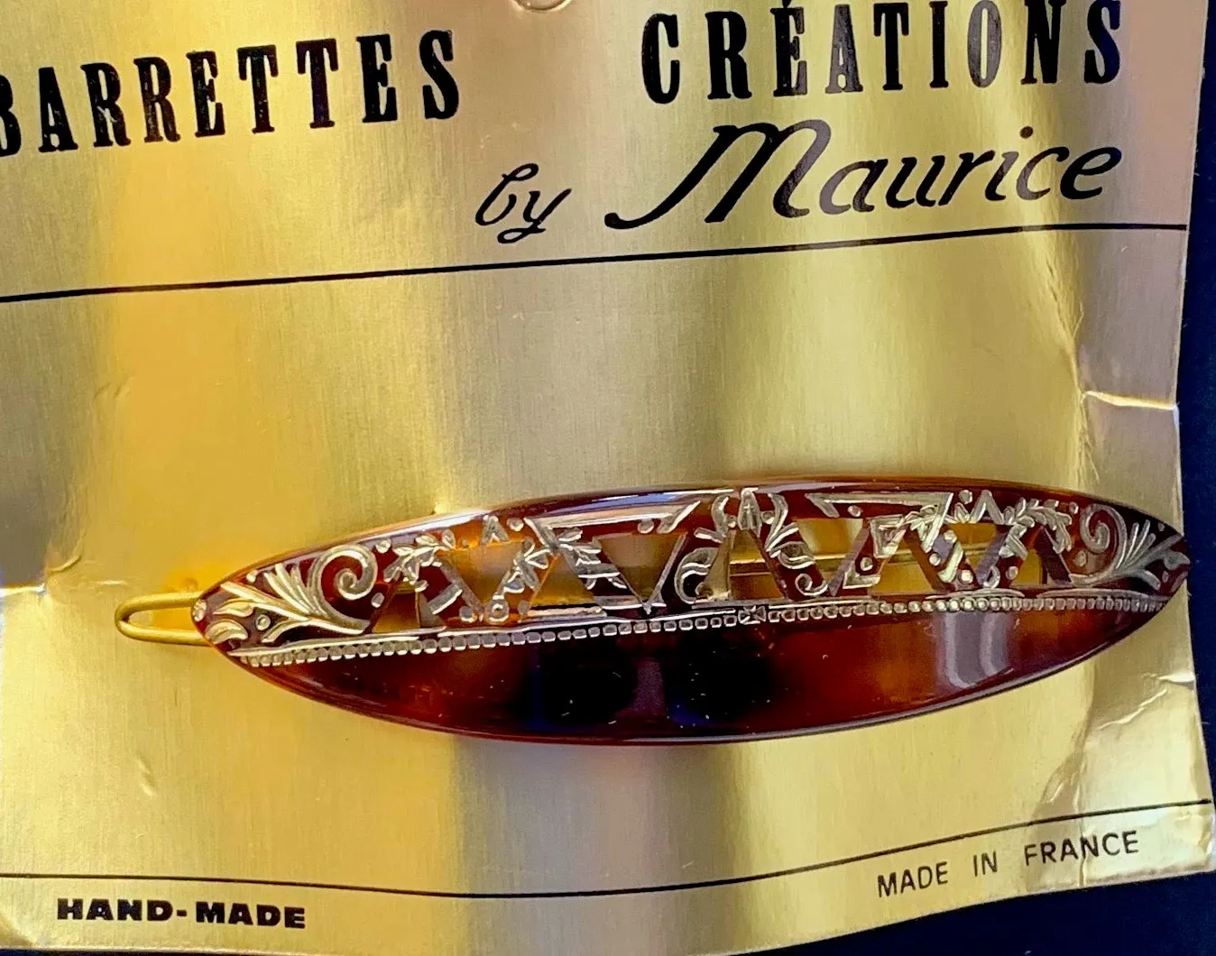 Intricate Tortoiseshell and Gold Vintage French Barrette.