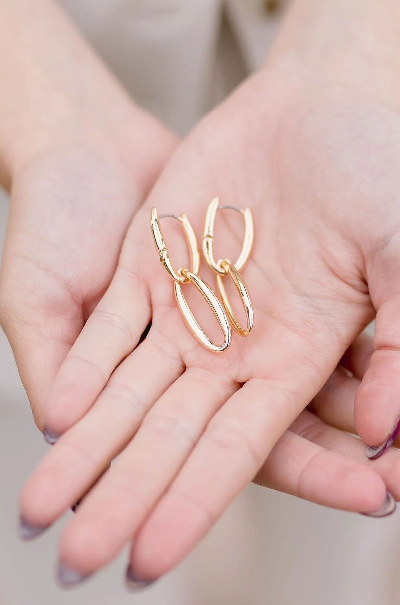 Janney Double Hoop Drop Earrings Gold