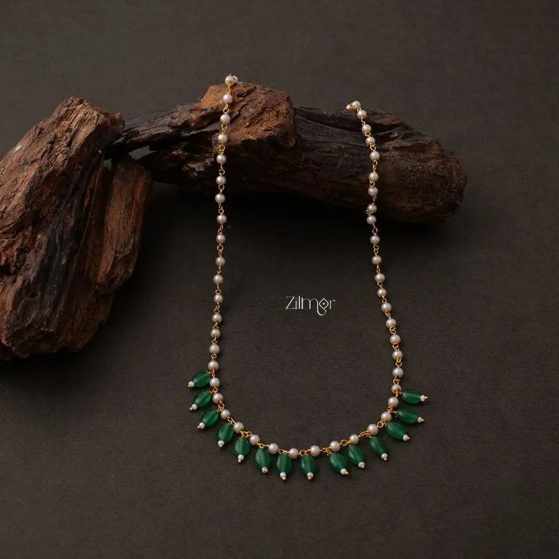 KH200113-Pearl Necklace With Onyx Stone