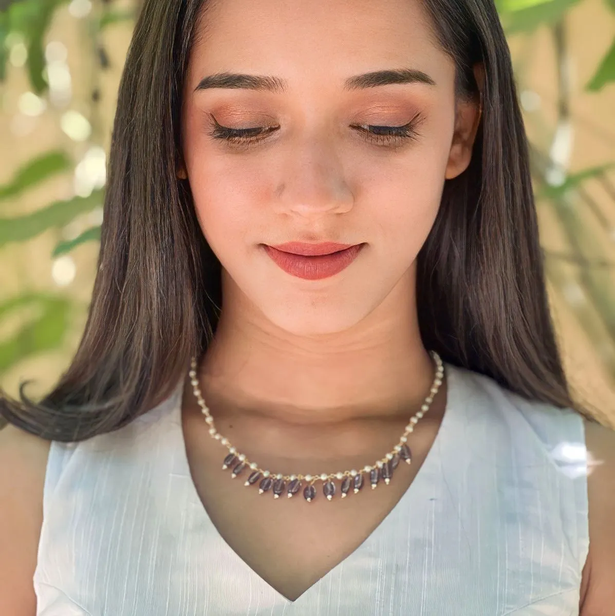 KH200113-Pearl Necklace With Onyx Stone