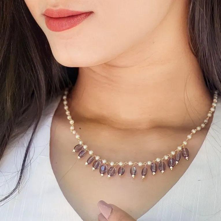 KH200113-Pearl Necklace With Onyx Stone