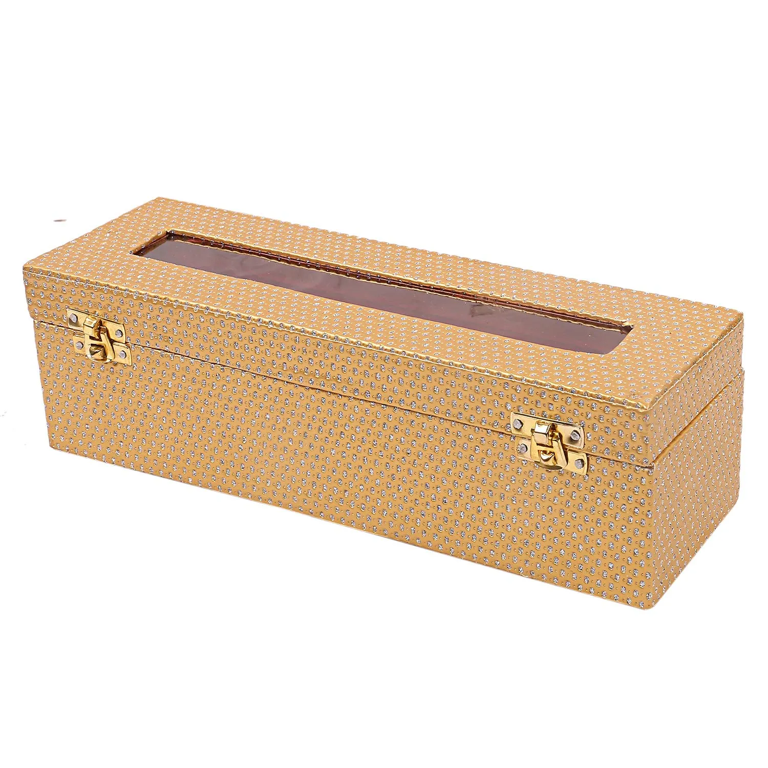 Kuber Industries Wooden One Rod Bangle Storage Box (Gold) -CTKTC8700