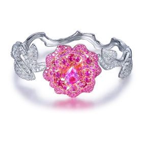 Lab-Created Ruby Rose Moissanite Sterling Silver Bracelet