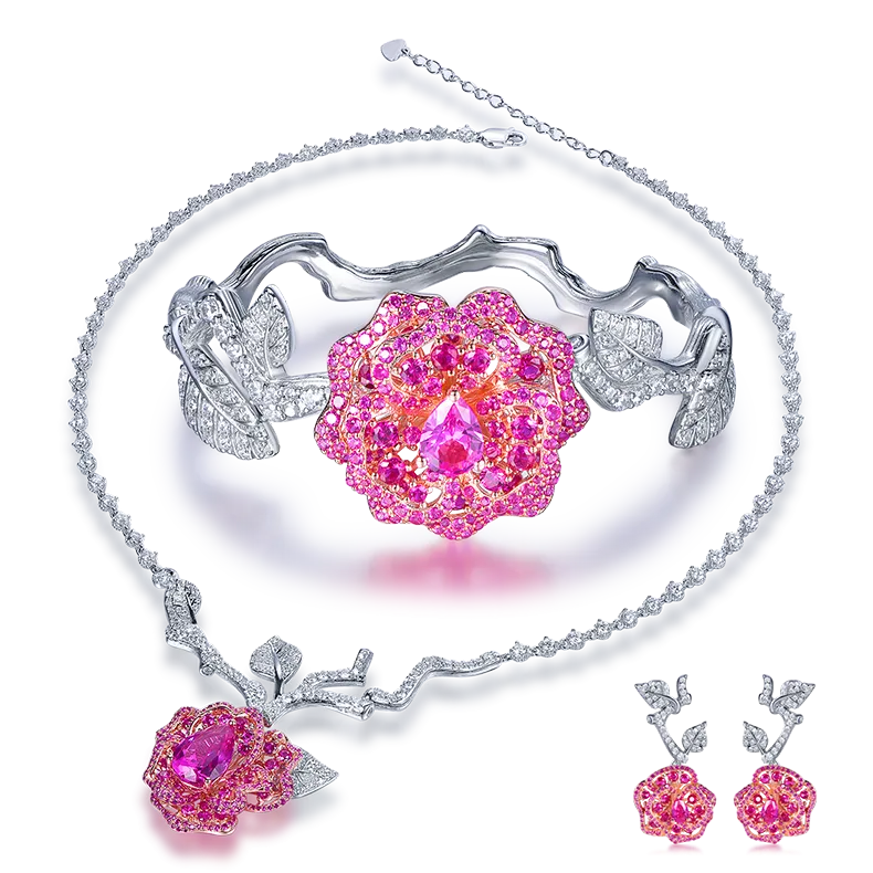Lab-Created Ruby Rose Moissanite Sterling Silver Bracelet