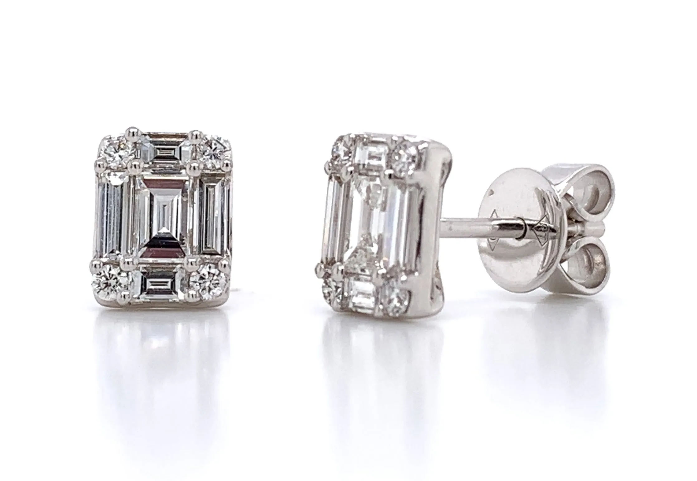 Ladies Diamond Earrings Baguette and Round 0.87CTW