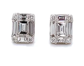 Ladies Diamond Earrings Baguette and Round 0.87CTW