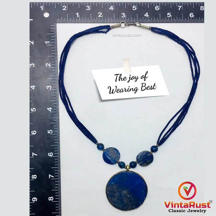 Lapis Lazuli Big Stone Pendant Necklace