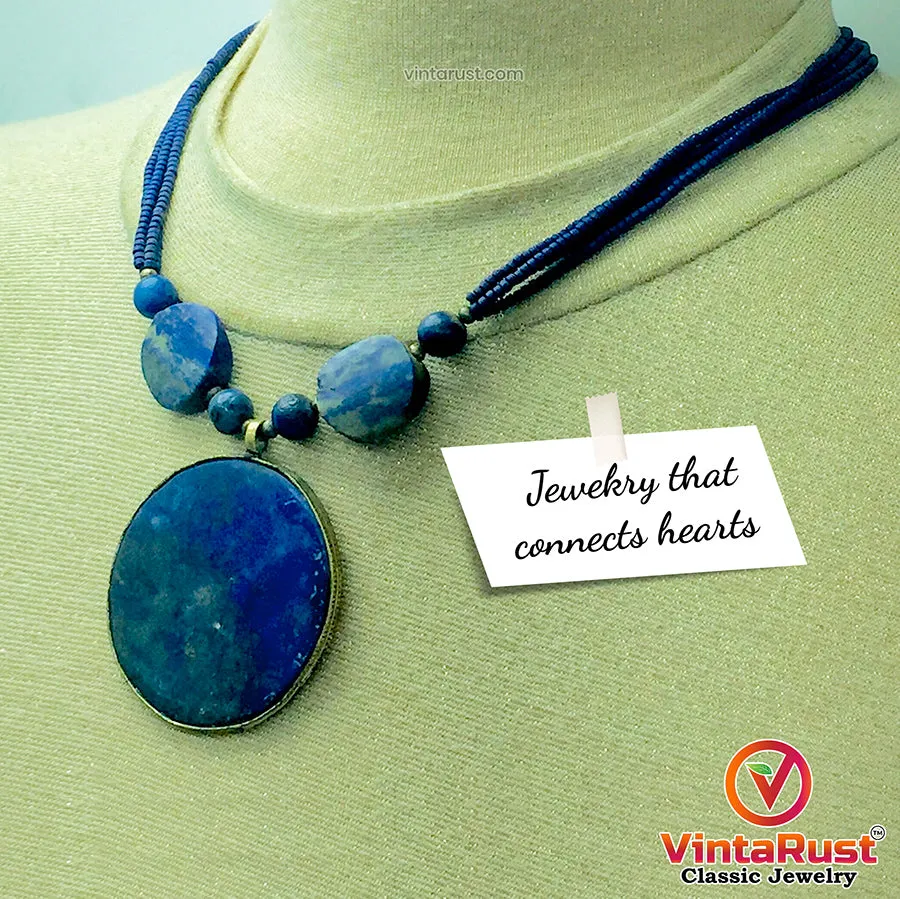 Lapis Lazuli Big Stone Pendant Necklace