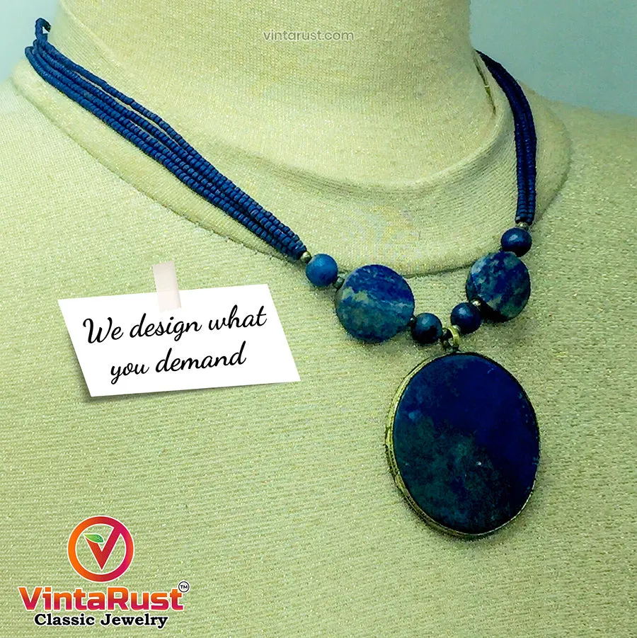 Lapis Lazuli Big Stone Pendant Necklace
