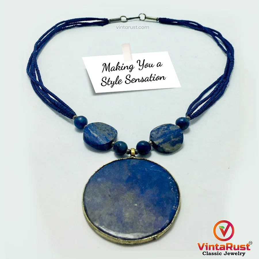 Lapis Lazuli Big Stone Pendant Necklace