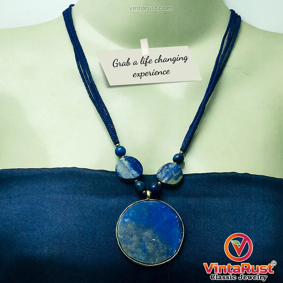 Lapis Lazuli Big Stone Pendant Necklace