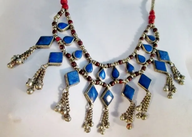 LAPIS LAZULI Inlay Tier Dangle Runway Ethnic NECKLACE TRIBAL Bib CLEOPATRA Style