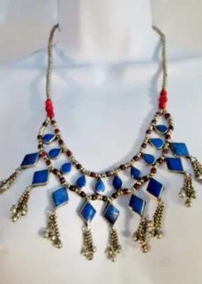LAPIS LAZULI Inlay Tier Dangle Runway Ethnic NECKLACE TRIBAL Bib CLEOPATRA Style