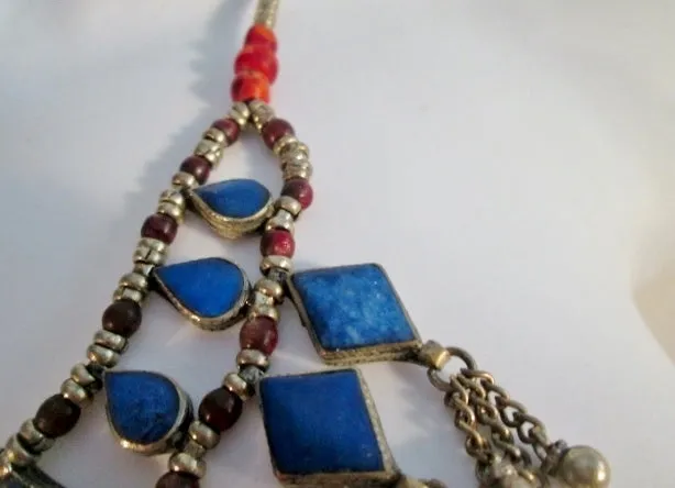 LAPIS LAZULI Inlay Tier Dangle Runway Ethnic NECKLACE TRIBAL Bib CLEOPATRA Style