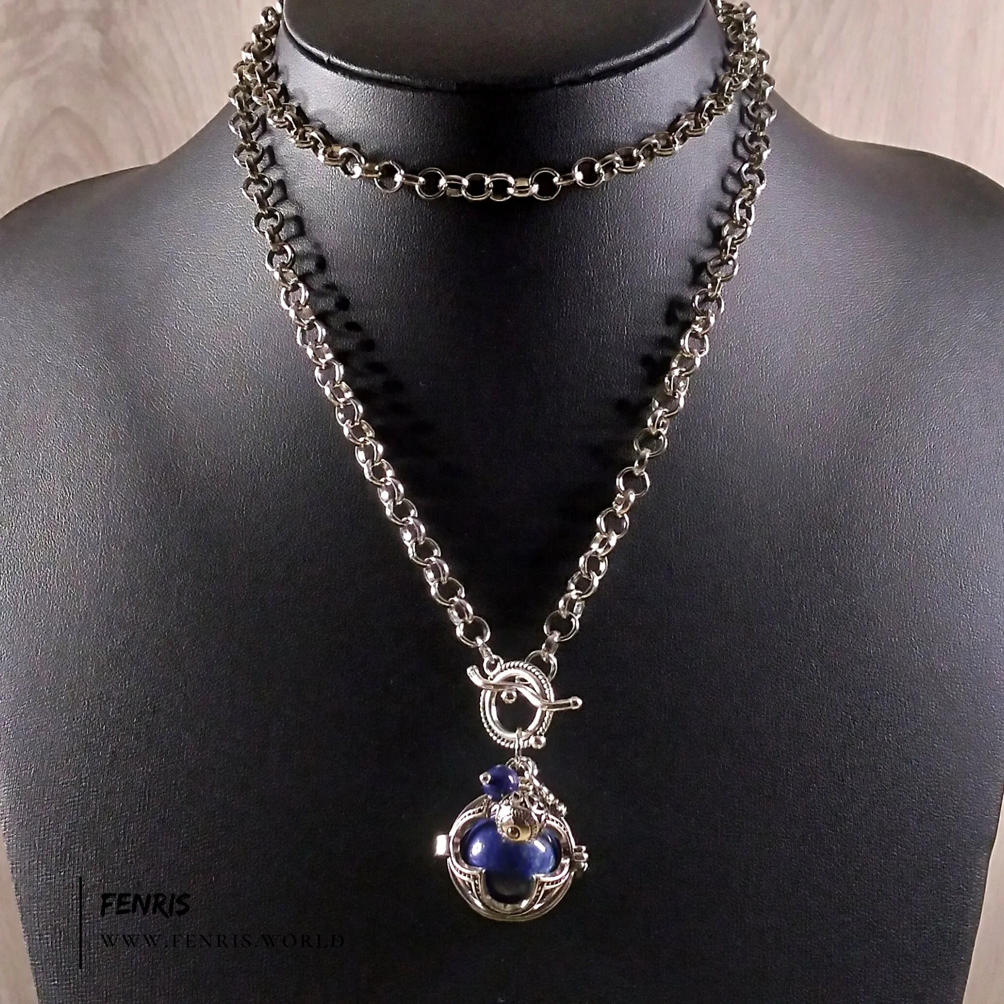 Lapis Lazuli Necklace Silver Gothic Blue Sphere