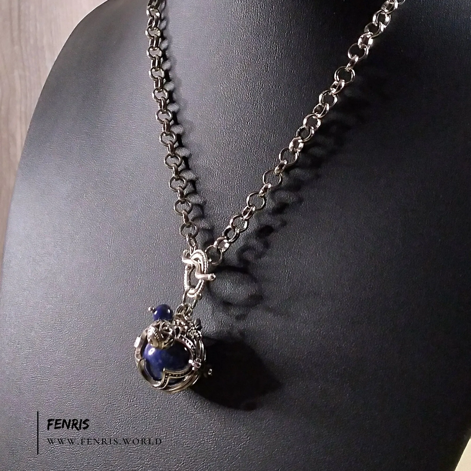Lapis Lazuli Necklace Silver Gothic Blue Sphere