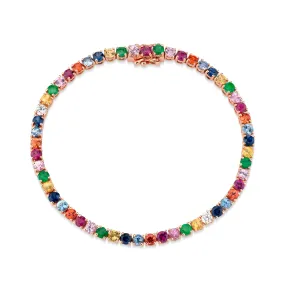 LARGE MULTI-COLORED FINE GEMSTONE AND DIAMOND HEPBURN BRACELET