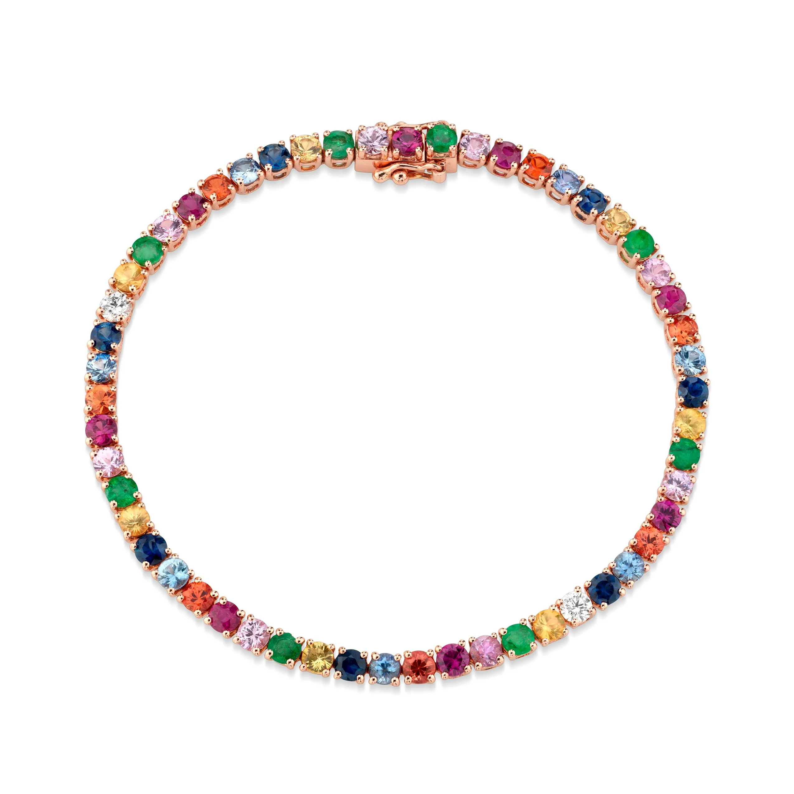 LARGE MULTI-COLORED FINE GEMSTONE AND DIAMOND HEPBURN BRACELET