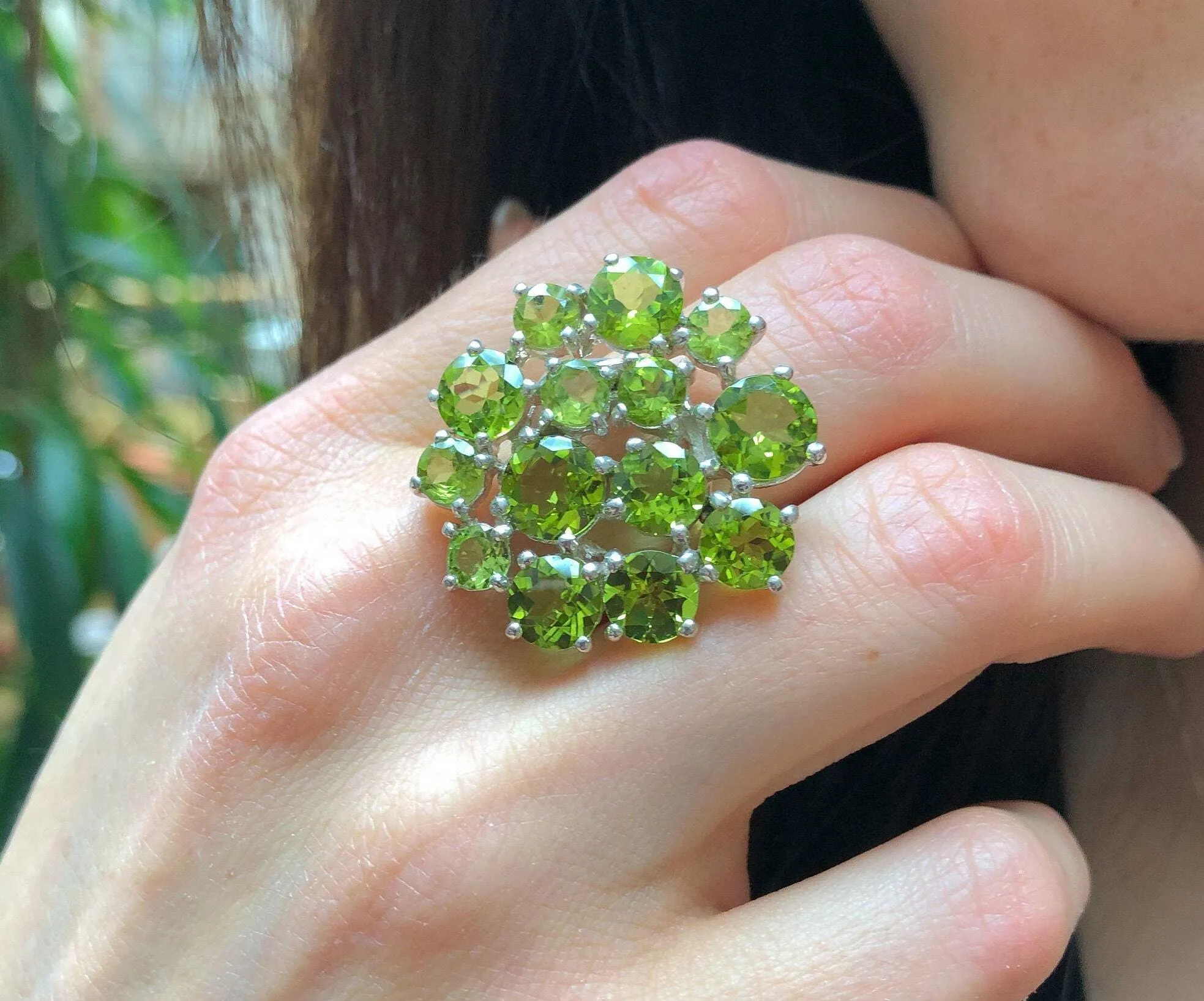Large Peridot Ring - Green Statement Ring - Large Flower Ring