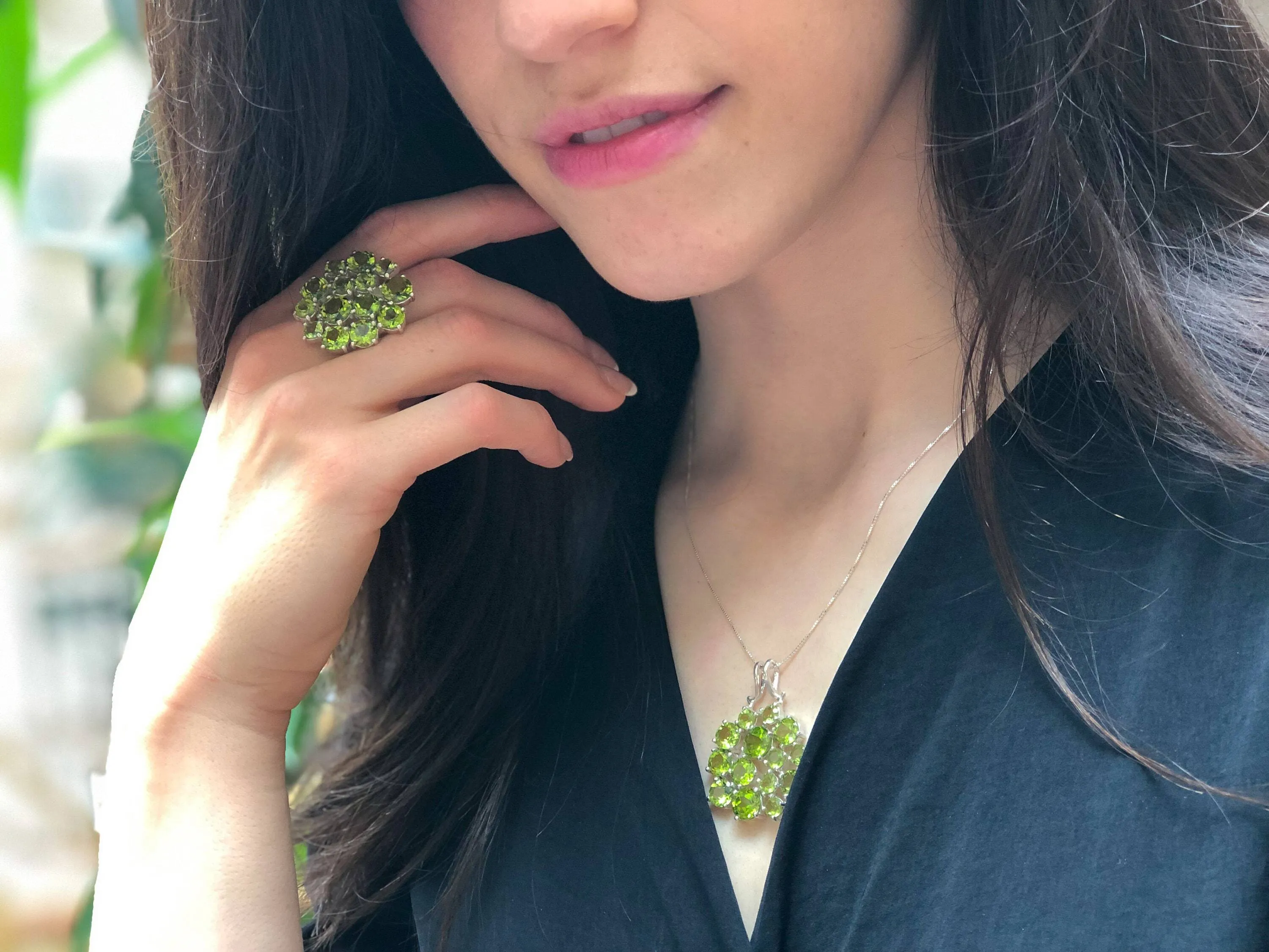 Large Peridot Ring - Green Statement Ring - Large Flower Ring
