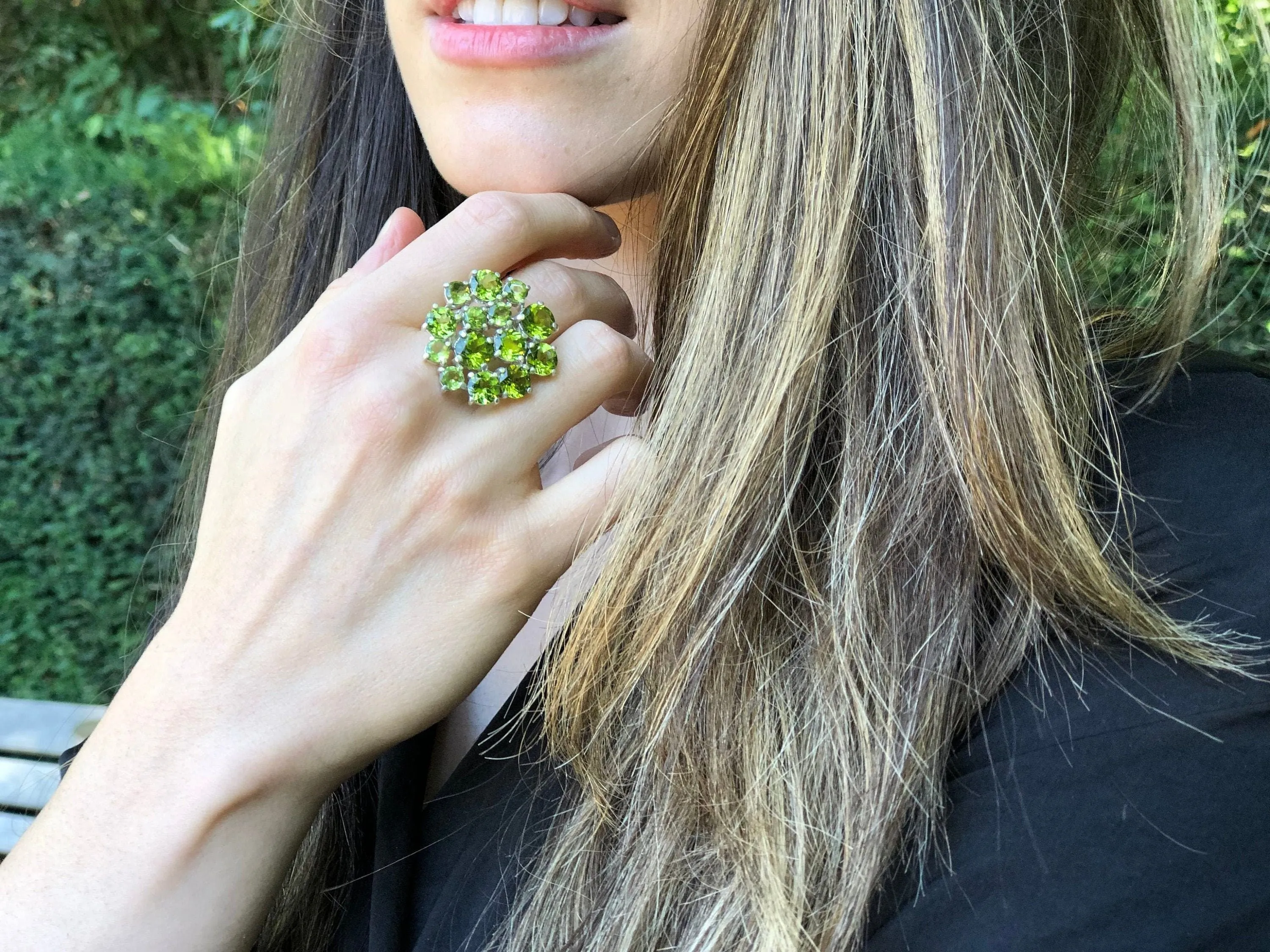 Large Peridot Ring - Green Statement Ring - Large Flower Ring