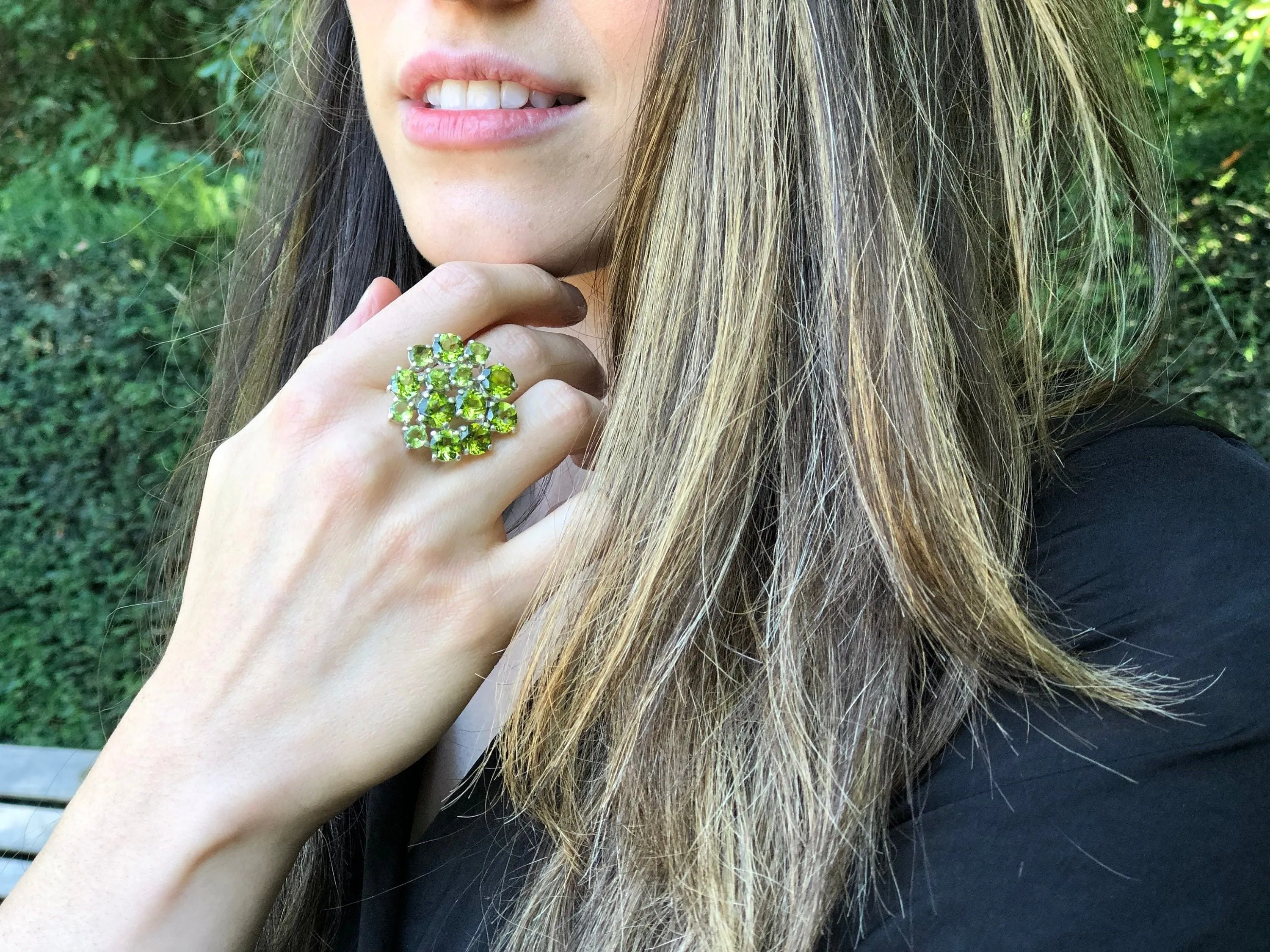 Large Peridot Ring - Green Statement Ring - Large Flower Ring