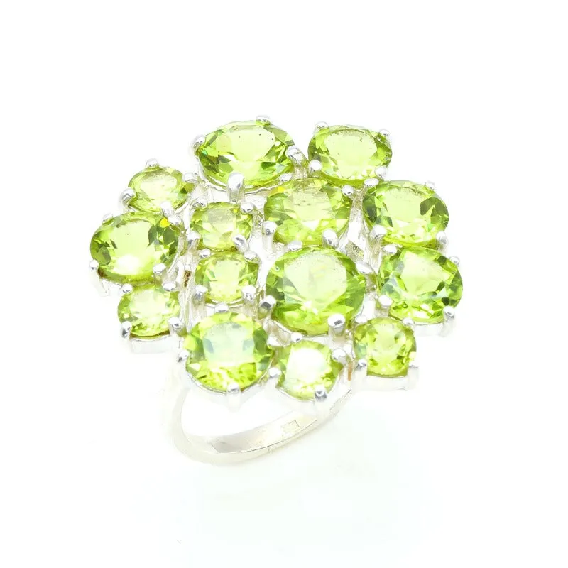 Large Peridot Ring - Green Statement Ring - Large Flower Ring