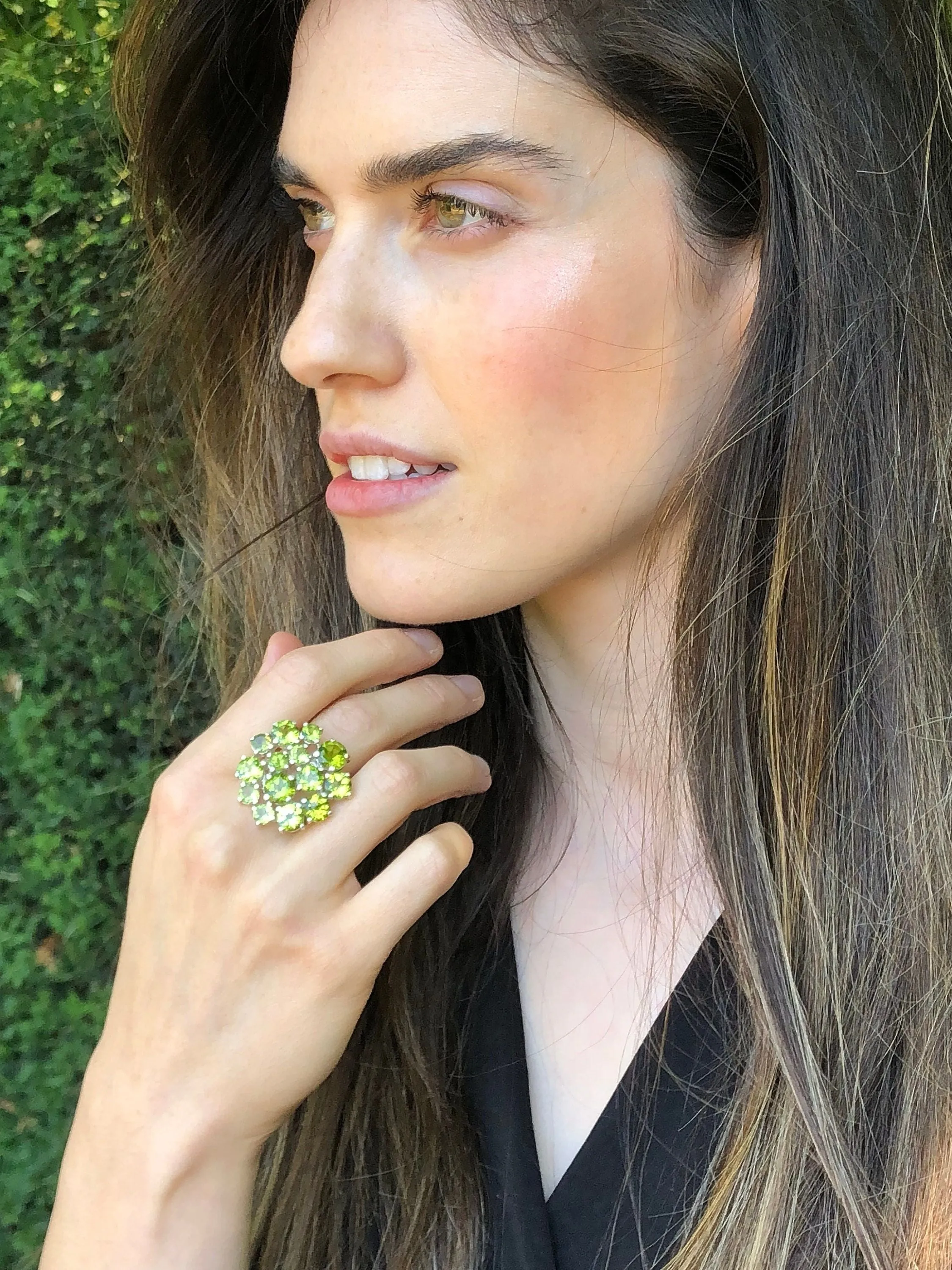 Large Peridot Ring - Green Statement Ring - Large Flower Ring