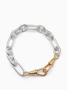 Large silver and gold watch double clip bracelet