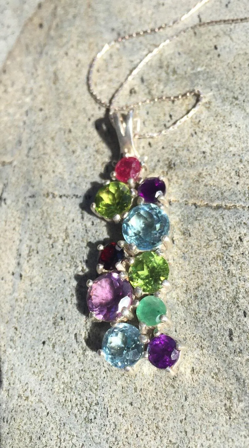 Large Topaz Necklace - Multicolor Pendant - Real Emerald Necklace