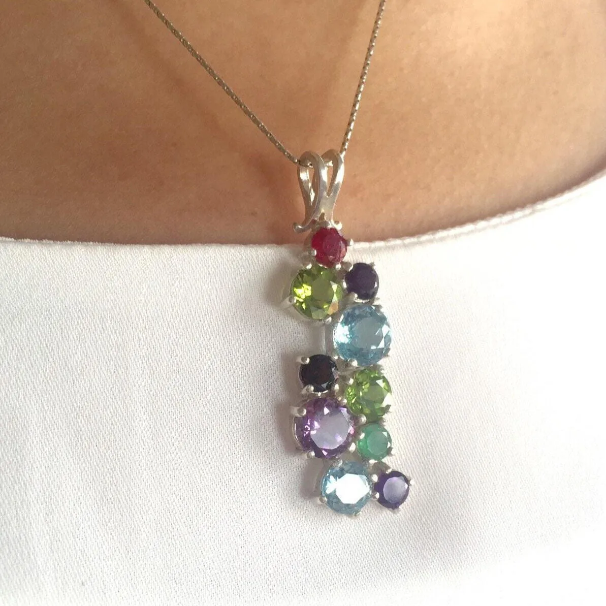 Large Topaz Necklace - Multicolor Pendant - Real Emerald Necklace
