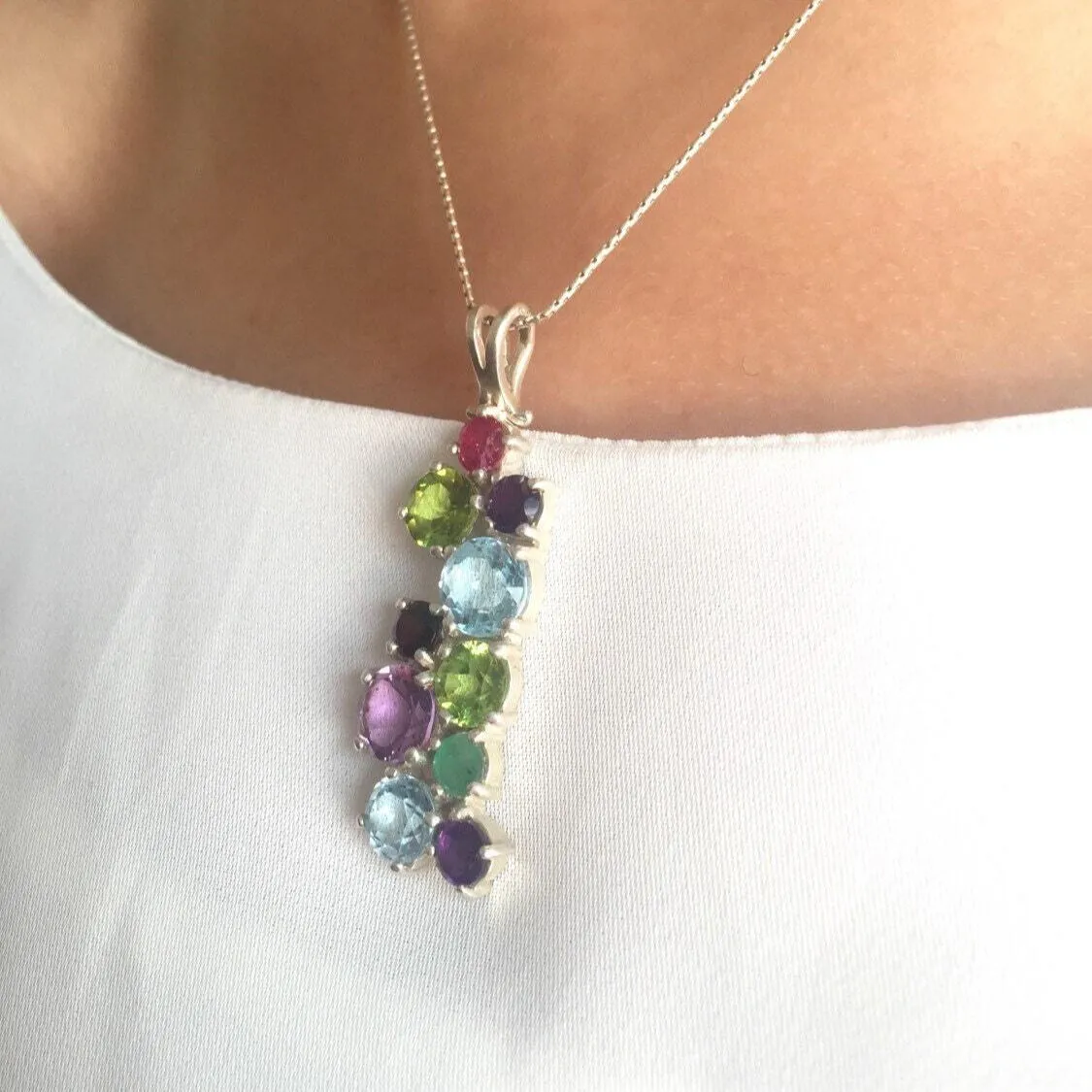 Large Topaz Necklace - Multicolor Pendant - Real Emerald Necklace