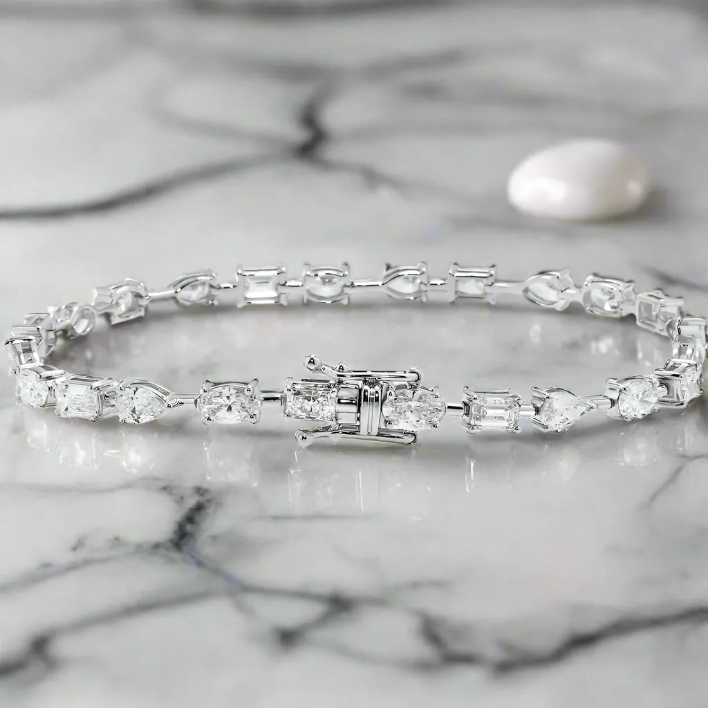 Lasya 7 Carat Combine Mix Shape Lab Grown Diamond Satellite Bracelet in 14K White Gold