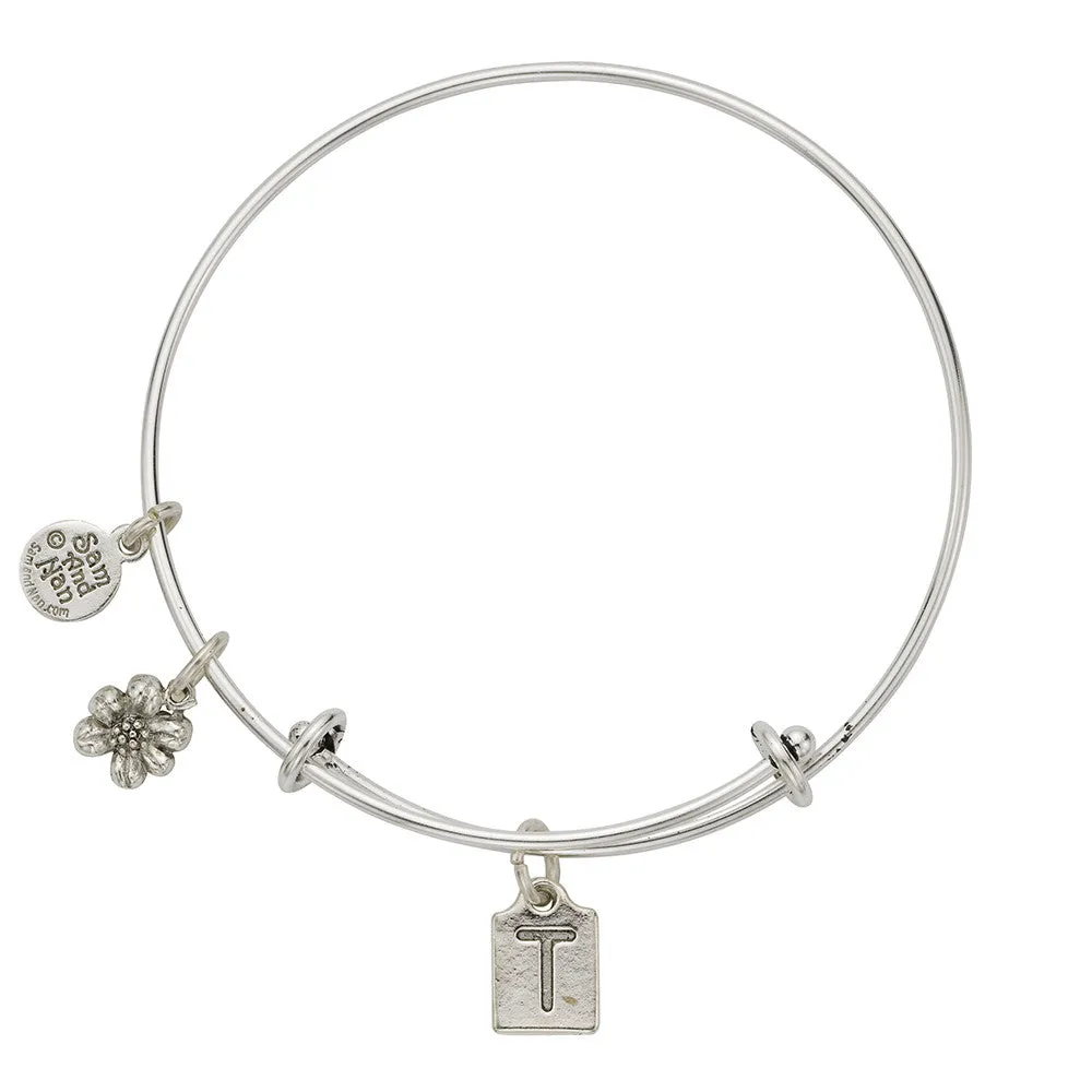 Letter T Charm Bangle Bracelet