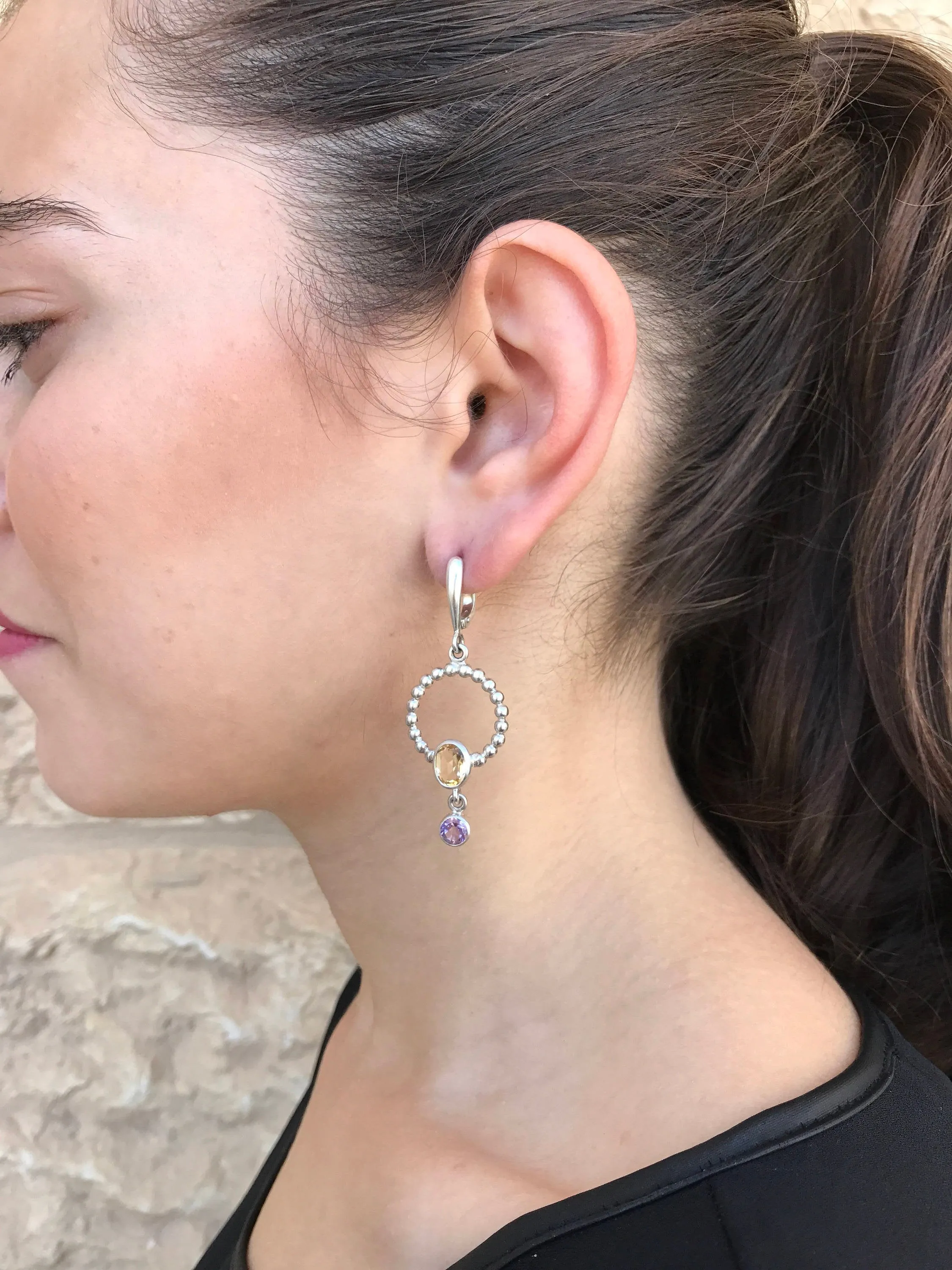 Long Dangling Earrings - Citrine Earrings - Peridot Earrings