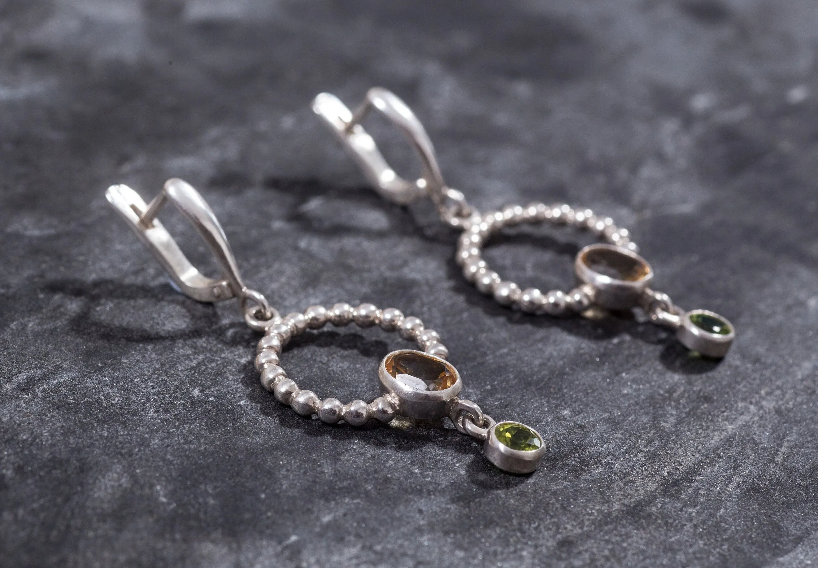 Long Dangling Earrings - Citrine Earrings - Peridot Earrings