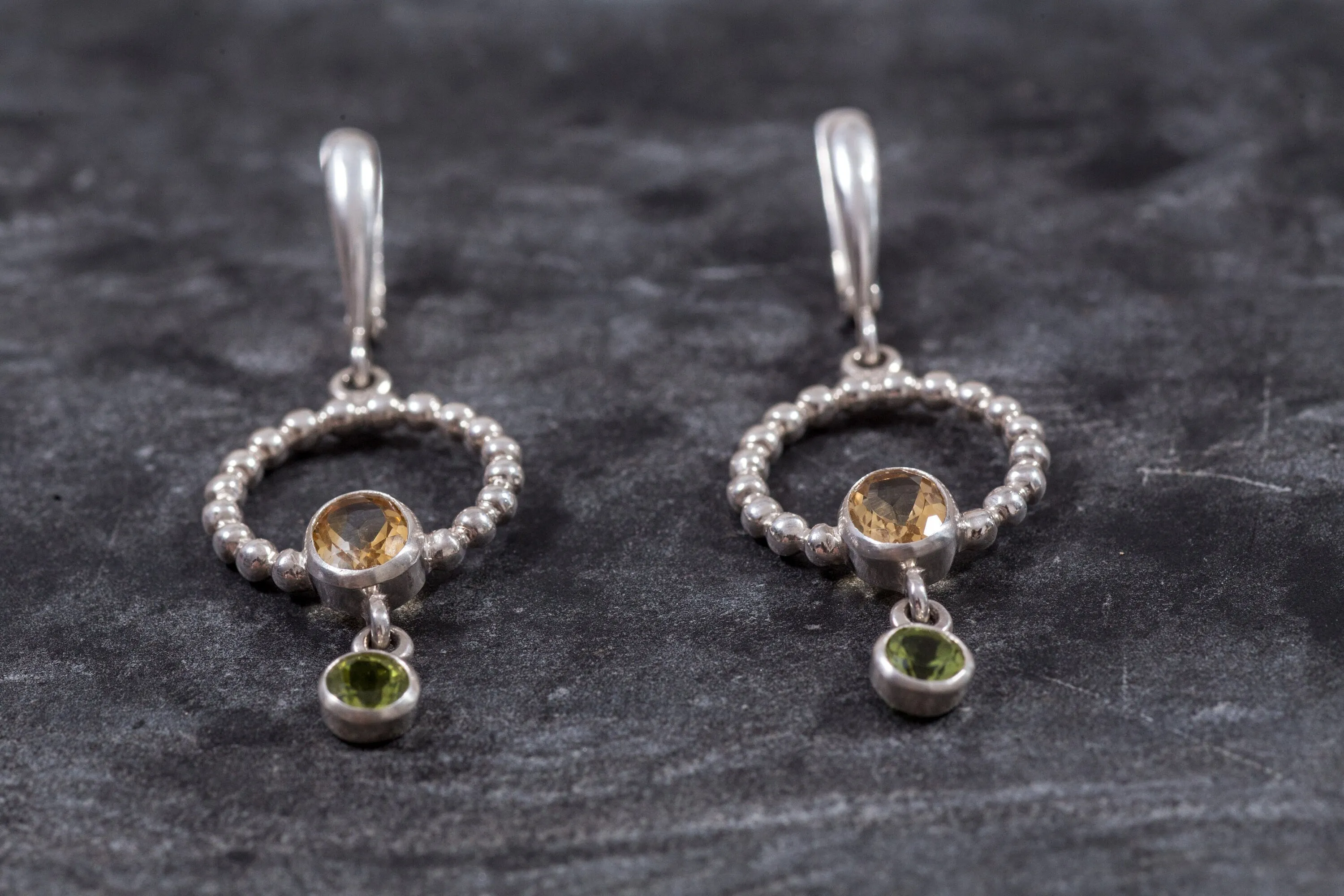 Long Dangling Earrings - Citrine Earrings - Peridot Earrings