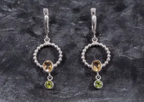 Long Dangling Earrings - Citrine Earrings - Peridot Earrings