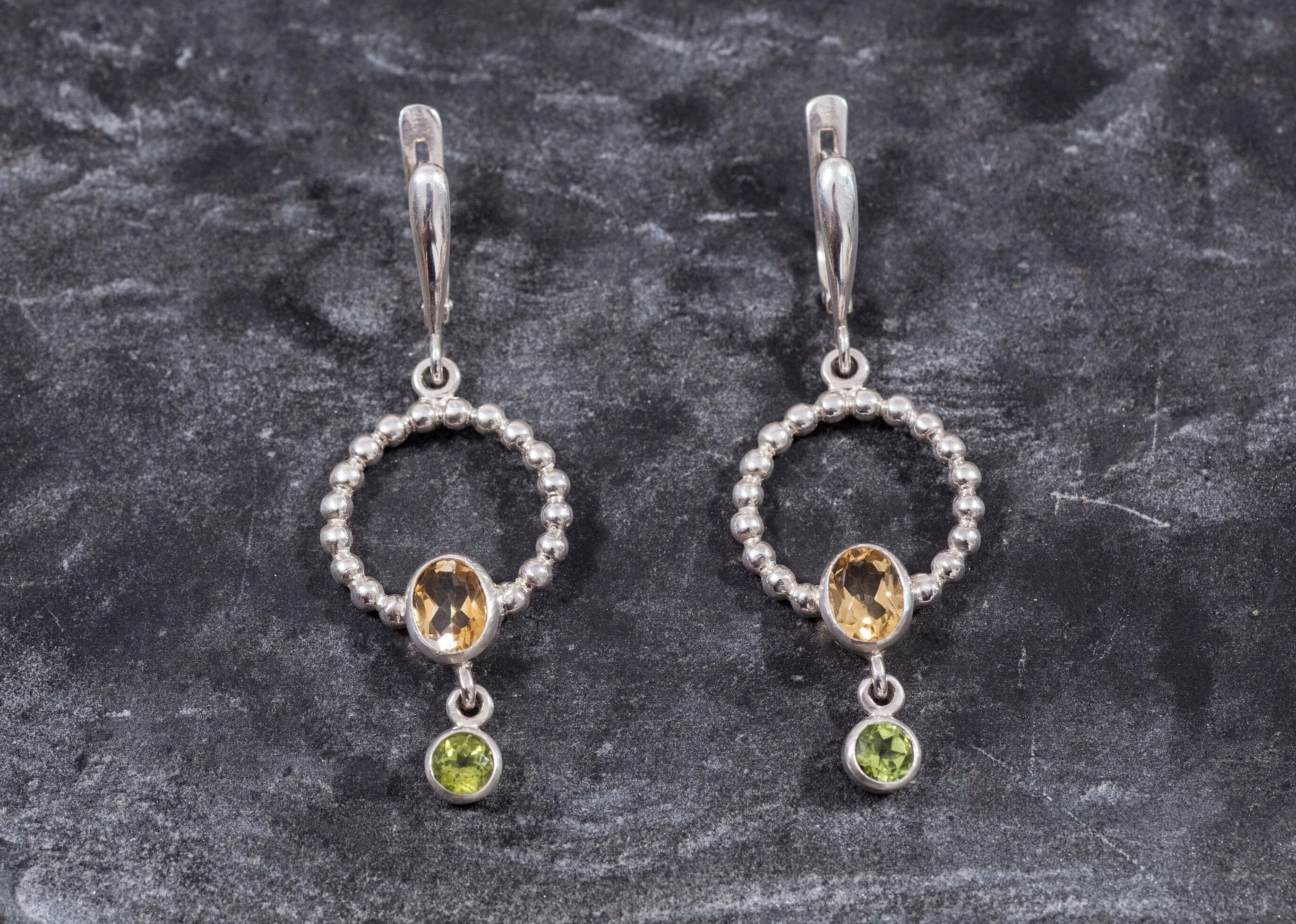 Long Dangling Earrings - Citrine Earrings - Peridot Earrings