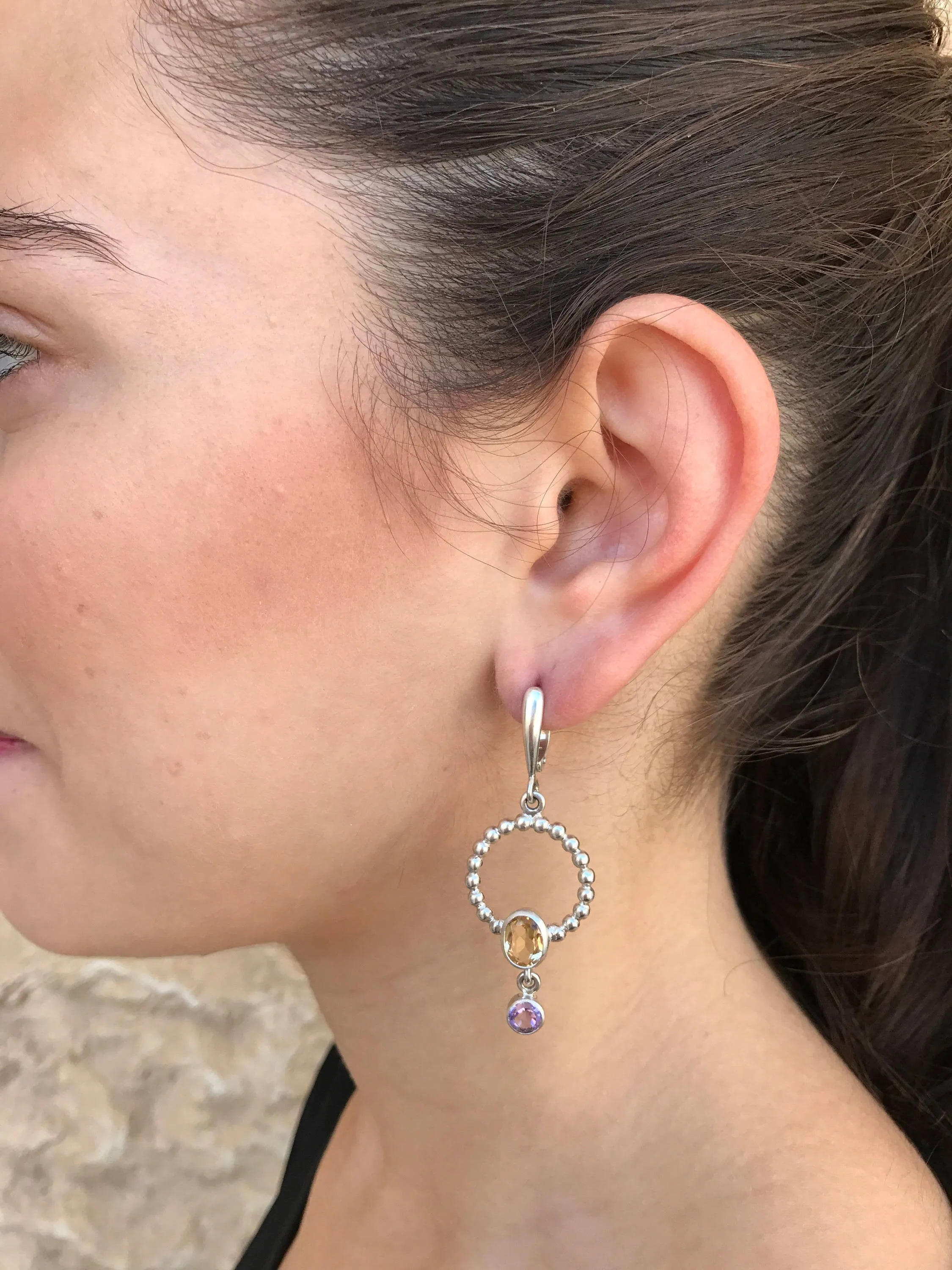 Long Dangling Earrings - Citrine Earrings - Peridot Earrings